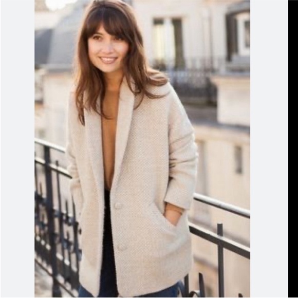 SEZANE Bowie bow coat wool herringbone size 44 = US 12 Large - Picture 6 of 10